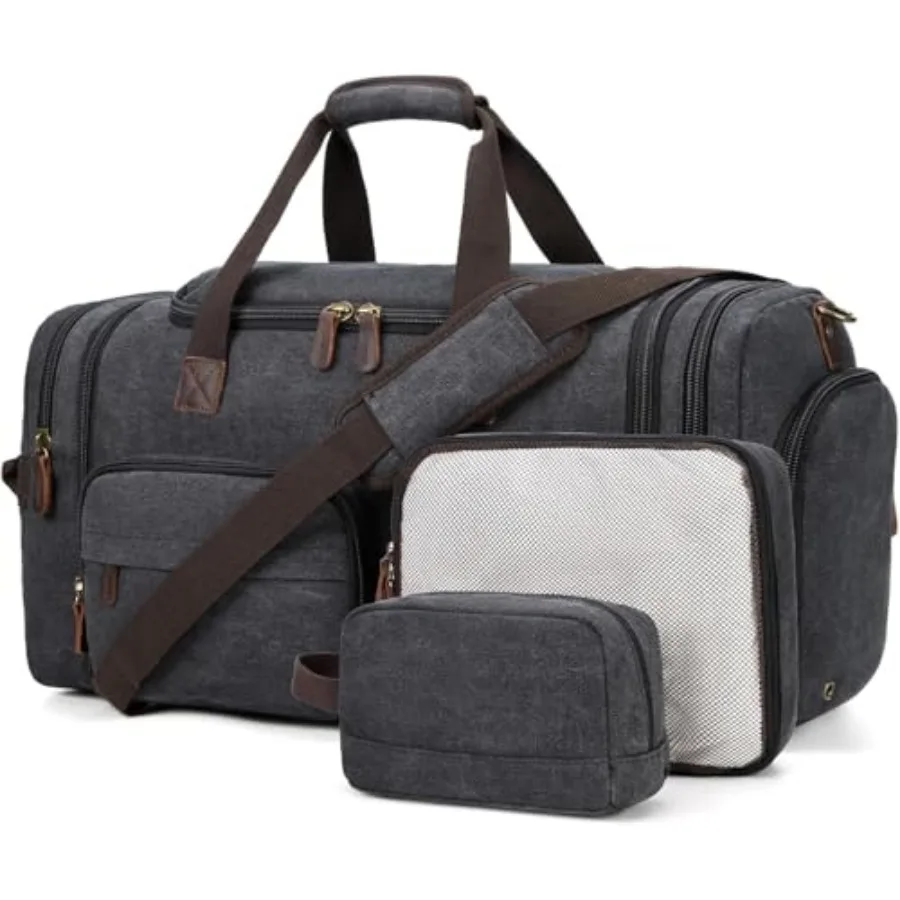 

Mens Duffle Bag for Travel 60L Expandable Canvas Weekender Overnight Travel Duffel Bag with Shoe Compartment Carry-On for Airpl