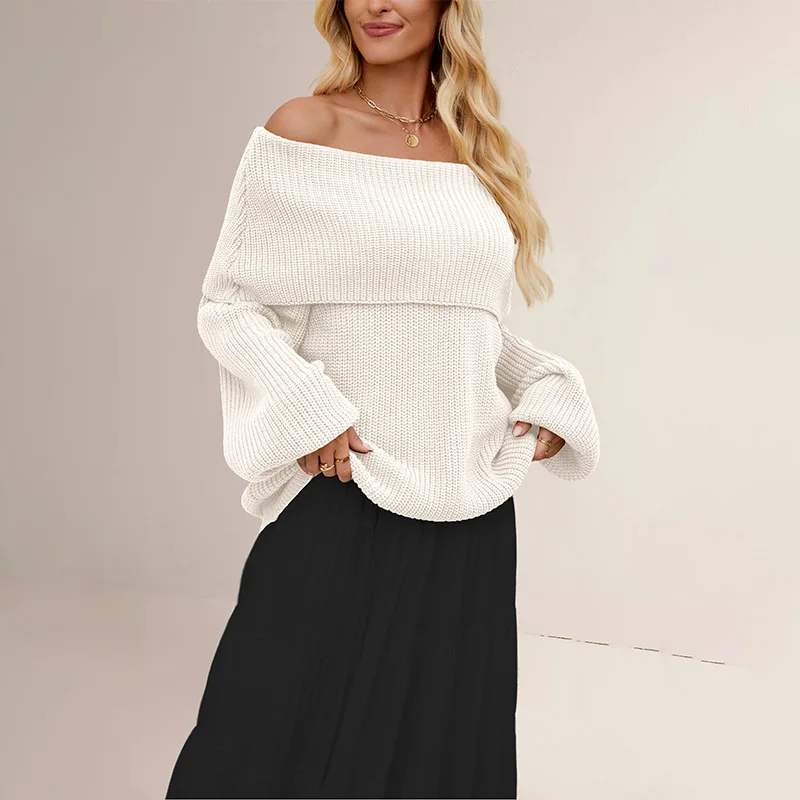 

Lossen Pullover Sweater Knitted Elegant Off Shoulder 005
