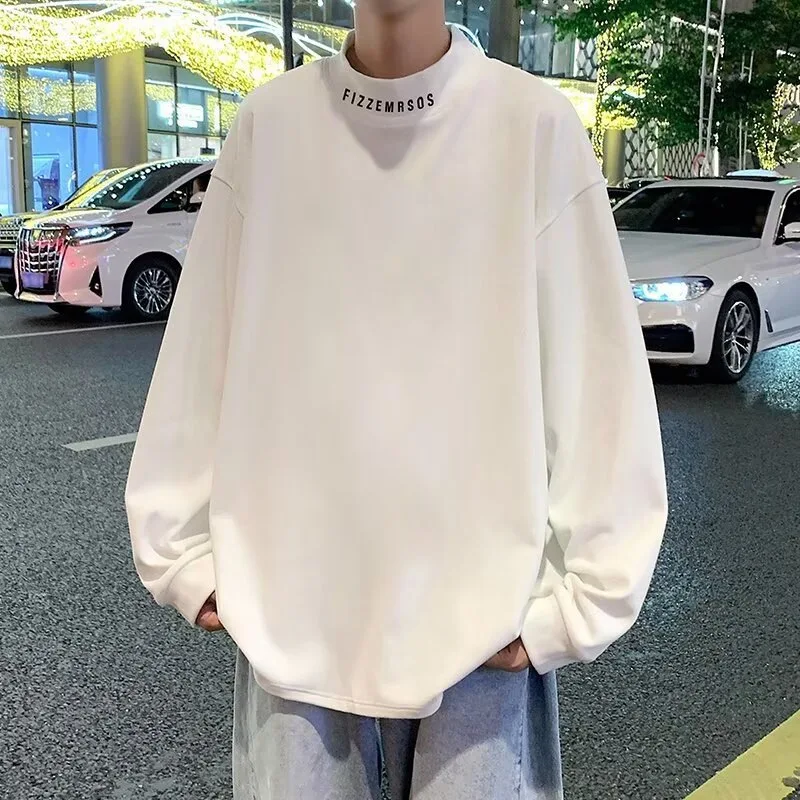 

Bottom Shirt Autumn Winter Thickened Warm Top Double-sided Velvet Solid Color Men's Long-sleeved T-shirt Semi-turtleneck Velvet