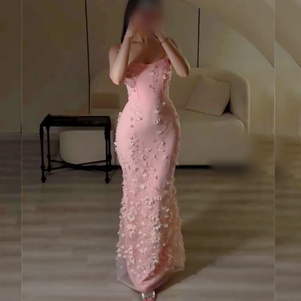 فستان سهرة مخصص مزين بالزهور مع أشرطة مناسبة مخصصة وردي ساحر حورية البحر فساتين طويلة أنيقة لحفلات الزفاف #1