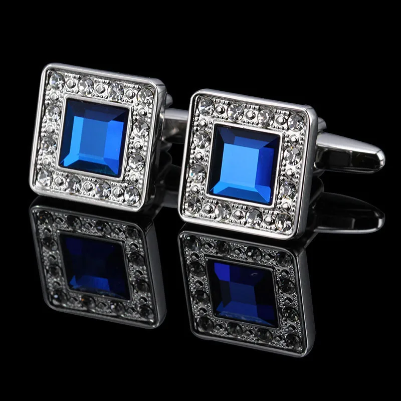 Luxury Brand Cuff Buttons Blue Crystal Cuff Links High Quality Copper Horse/Capsule/Beard Shirt Cufflinks for mens Jewelry