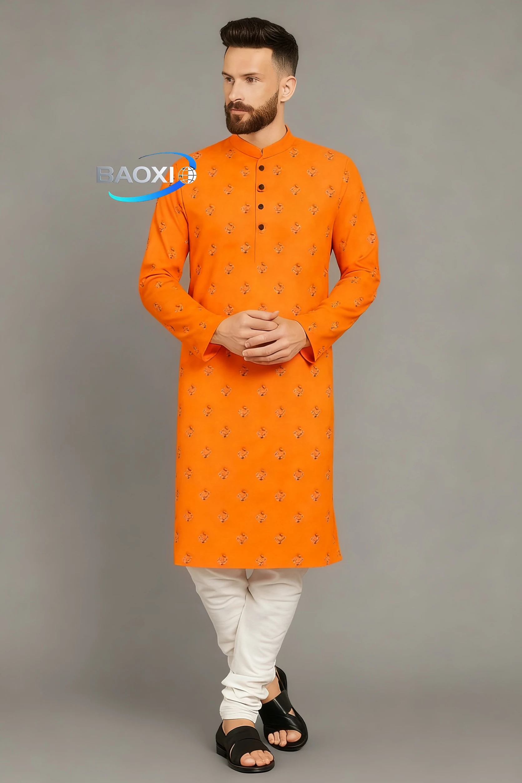 2025 Abito lungo da uomo con motivo stampato kurtaasuha, vestibilità comoda e alla moda, adatto a tutte le occasioni