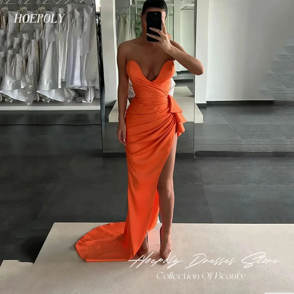 

Hoepoly Sexy Mermaid Evening Gowns Dubai Saudi Arabia Prom Dresses Sweetheart Formal Women Party Gowns Sleeveless Floor-Length