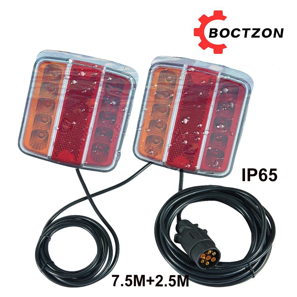 1 Pair 12V 7 Pin 10m Rear Towing Trailer Tail Light 14 LED Universal Brake Stop License Number Plate Reflector Turn Signal Lamp