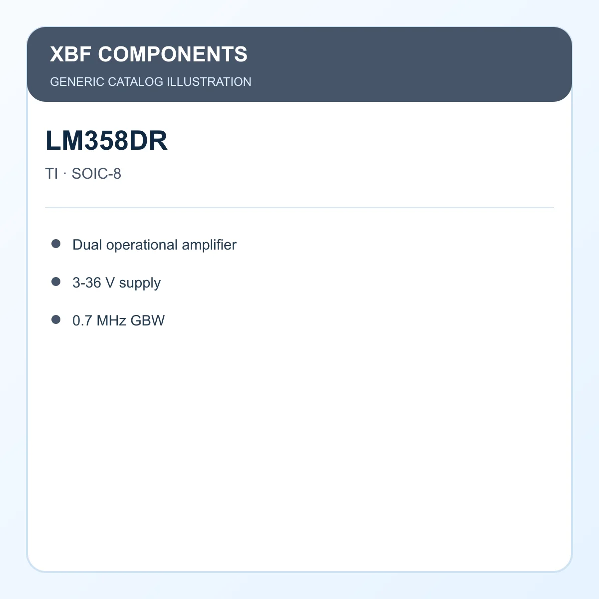 TI LM358DR Electronic IC Dual operational amplifier, 3-36 V supply, 0.7 MHz GBW SOIC-8