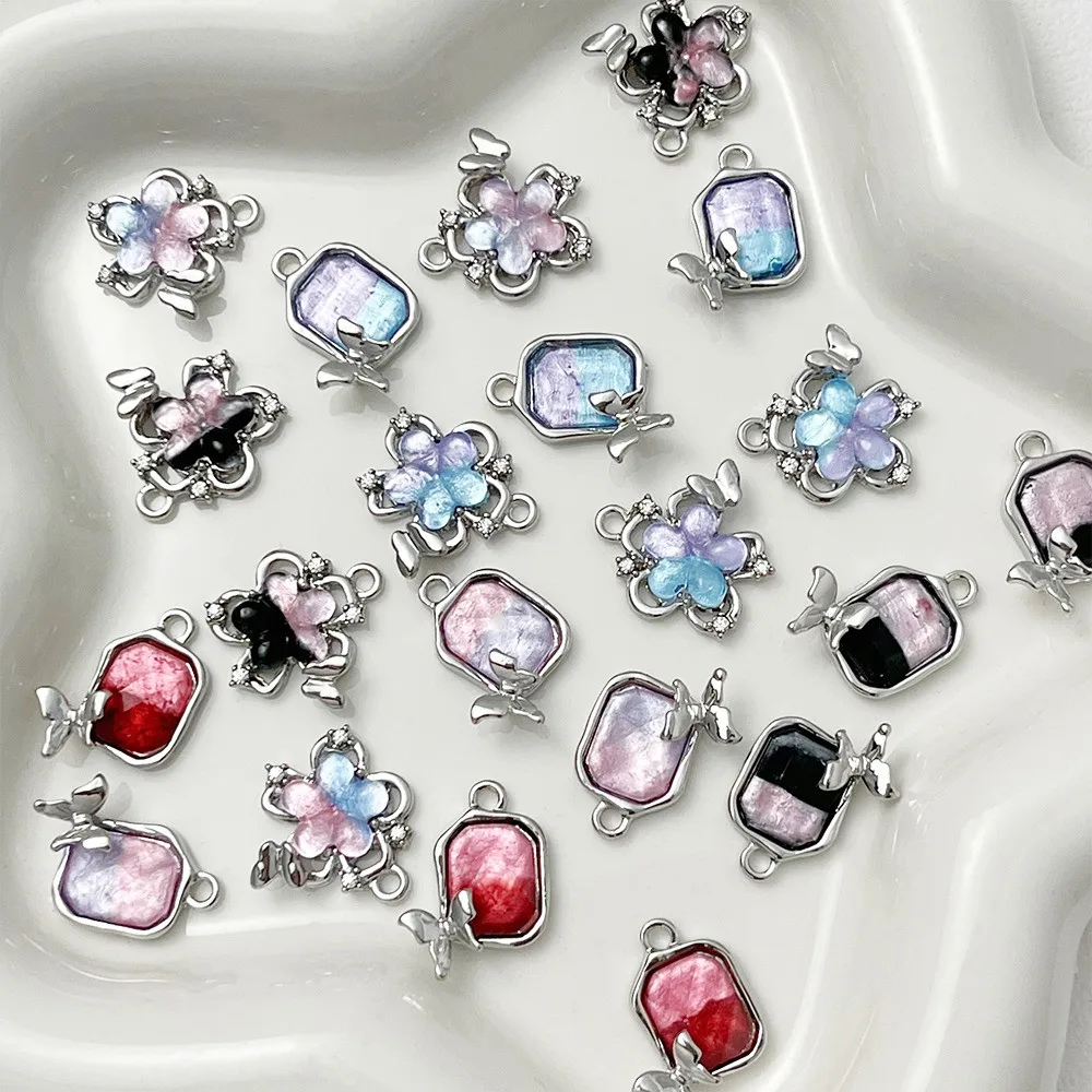 

Sweet and Cool Girl Ins Alloy Small Flower Butterfly Rectangular Pendant Diy Beaded Bracelet Necklace Handmade Accessory