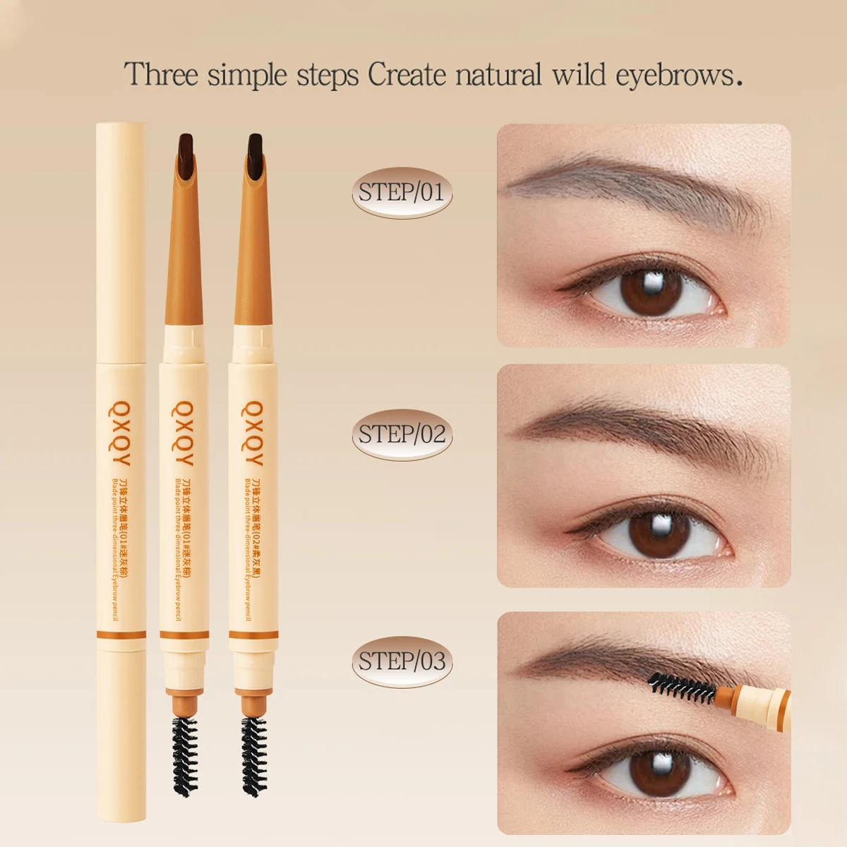 QXQY Blade 3D Eyebrow Pen Naturalny kolor, efekt naturalnych brwi, wodoodporny, trwały