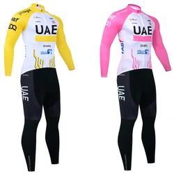 New Yellow Cycling Jersey Winter 2025 UAE Team Bike Maillot Jacket Pants Set 20D Ropa Ciclismo Fleece Bicycle Clothing