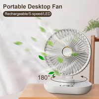 Desktop Fan USB Rechargeable 5 Wind Speed Table Fan with Automatic Shaking Head for Home Office Camping Potable Mini Desktop Fan