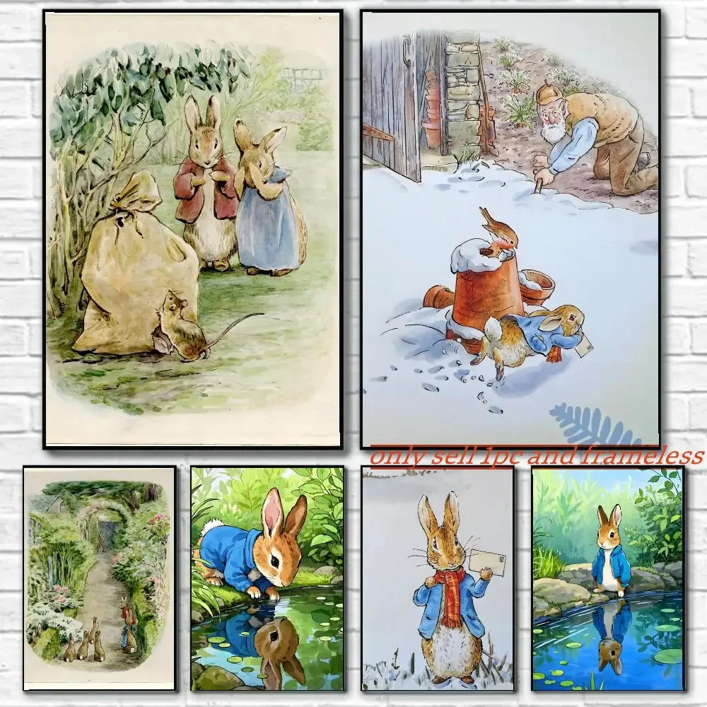 Reto Cartoon P-Peter Rabbit Poster Art painting with prints Home bedroom bar Outdoor places living room decoration gift