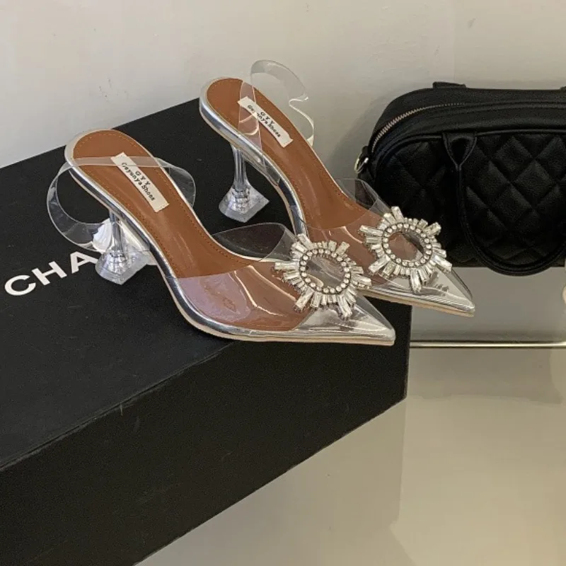 

Women Shoes Summer High-heeled Sandals 2026 New Rhinestone Pointed High Heels Women Transparent Sexy Wine Glass Crystal Sandals