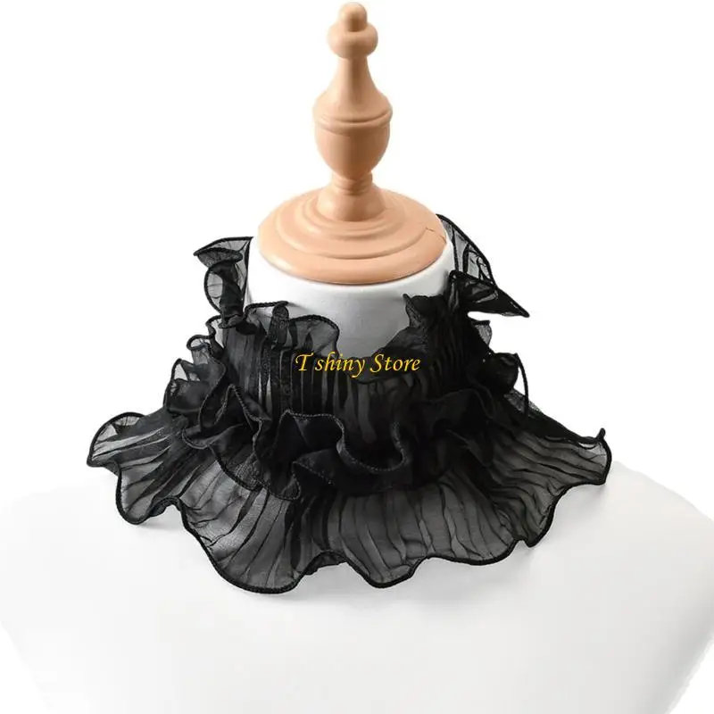 

N58F Lace Trimmed Polyester Neck Scarf Women's Stylish Small Neckerchief with Ruffled Edges for Spring and Summer Daily 2025