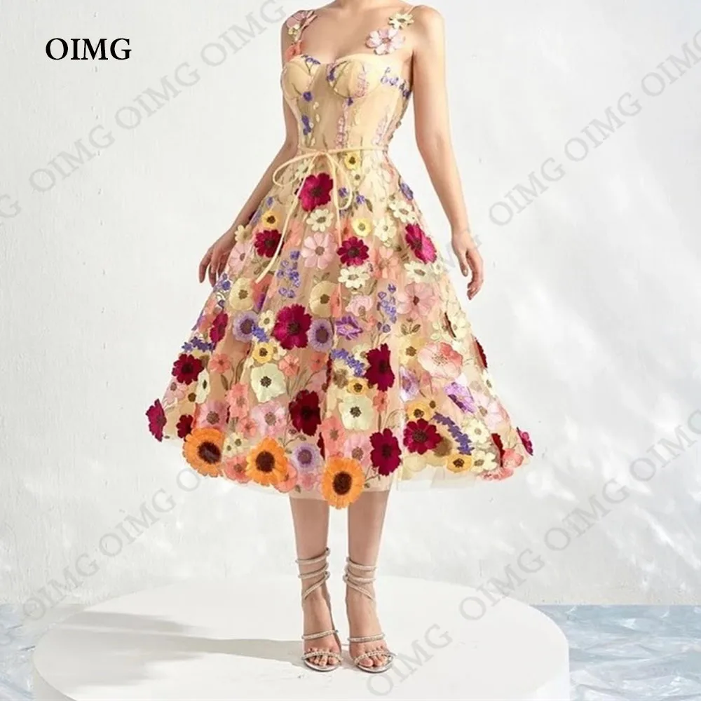 

OIMG Colorful Flowers Tulle Short Girls Prom Homecoming Dress Exquisite Sweetheart A Line Evening Party Graduation Gown