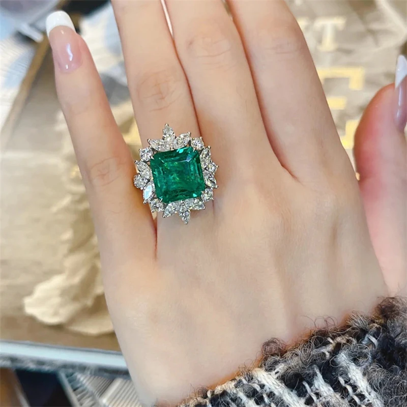 French Emerald Green Open Ring High Sense Ladies Luxury Jewelry Accessories Wedding Anniversary Vintage Jewelry Christmas Gift