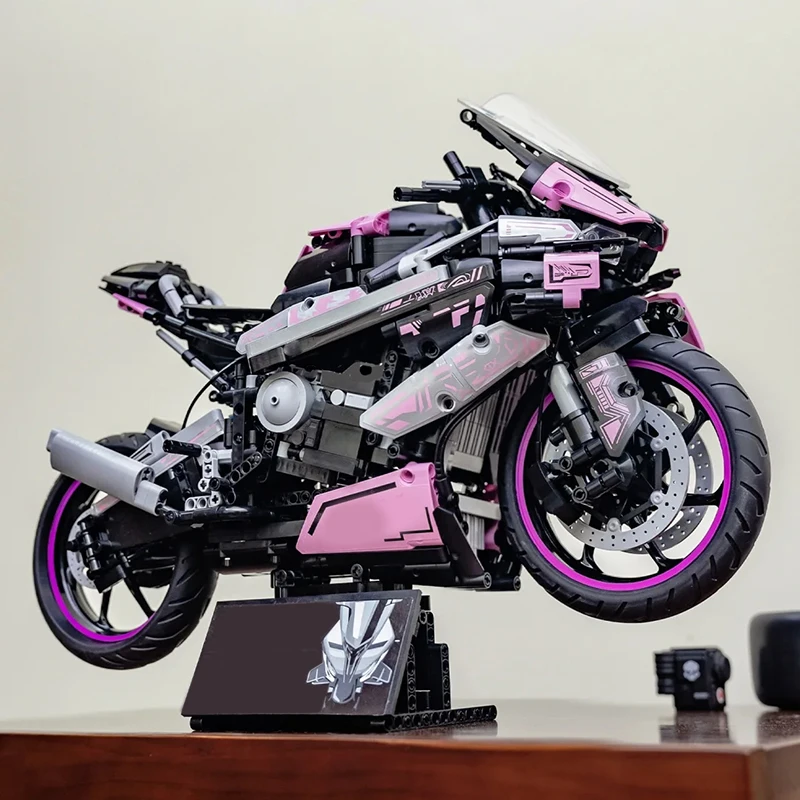 

1920 шт. розовые строительные блоки для мотоциклов, гоночный автомобиль, модель мотоцикла, локомотив, сборные кирпичи, игрушка в подарок для взрослых, детей, мальчиков