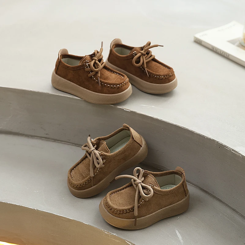 

2025 г., новая зимняя детская повседневная обувь, кожаная обувь на мягкой подошве в стиле ретро, модная обувь на плоской подошве с круглой головкой для мальчиков и девочек