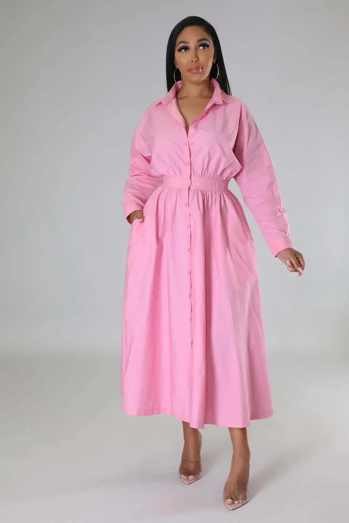 فستان قميص نسائي عصري موديل 2026 فضفاض بأكمام طويلة فستان طويل على الطراز الأوروبي والأمريكي لربيع الخريف #5