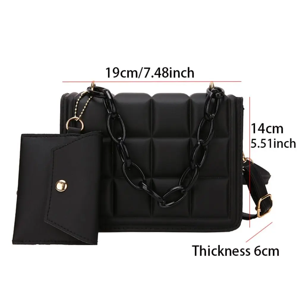 PU Leather Shoulder Bag New Minimalist with Thick Chain Crossbody Bag Black Small Square Bag Women Girls