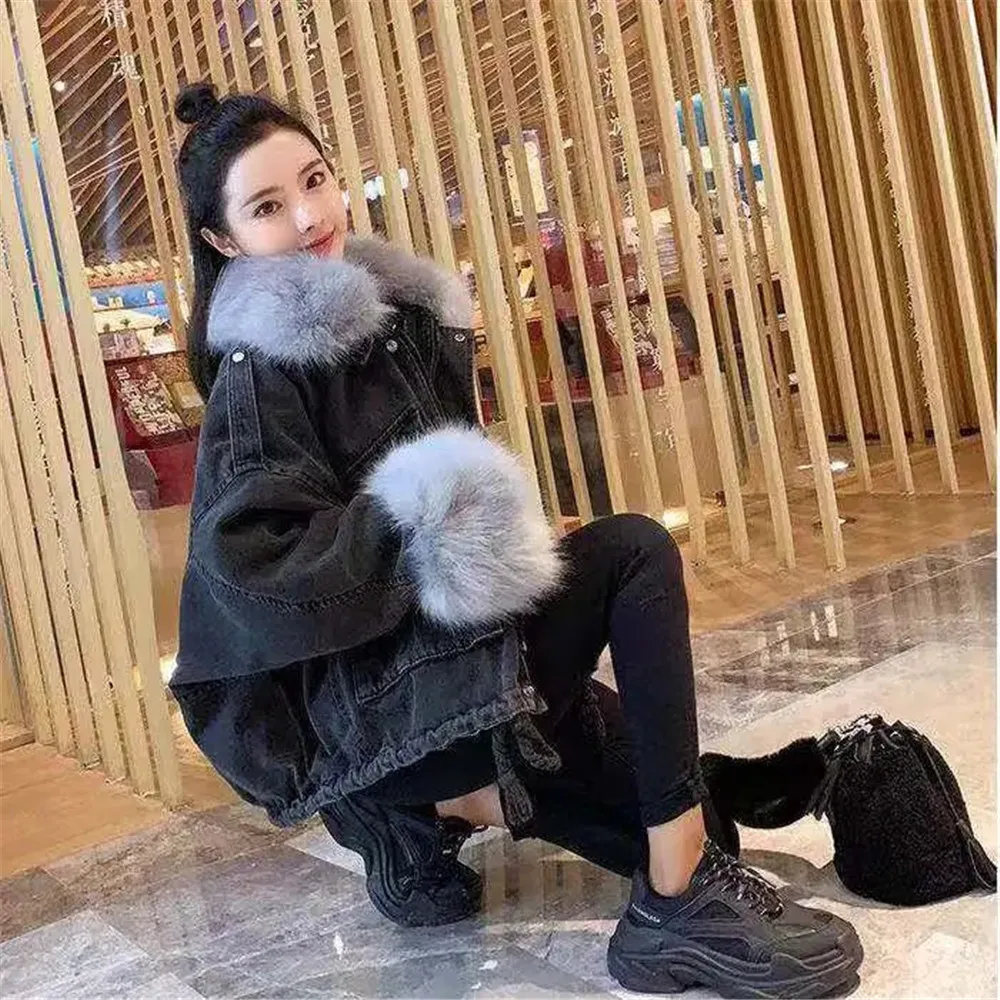 TrendWoman ClothingDetachable And Fleece Thick Denim Coat For Women 2024 Autumn/Winter New  Loose All Korean Vers