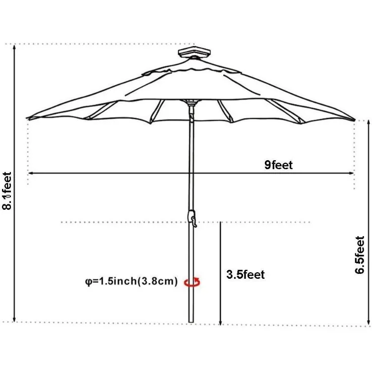 Guarda-chuvas solar, Guarda-chuva de mesa ao ar livre, Ventilação, Sem desbotamento, EUA 10 anos, 9 pés, 80 luzes LED