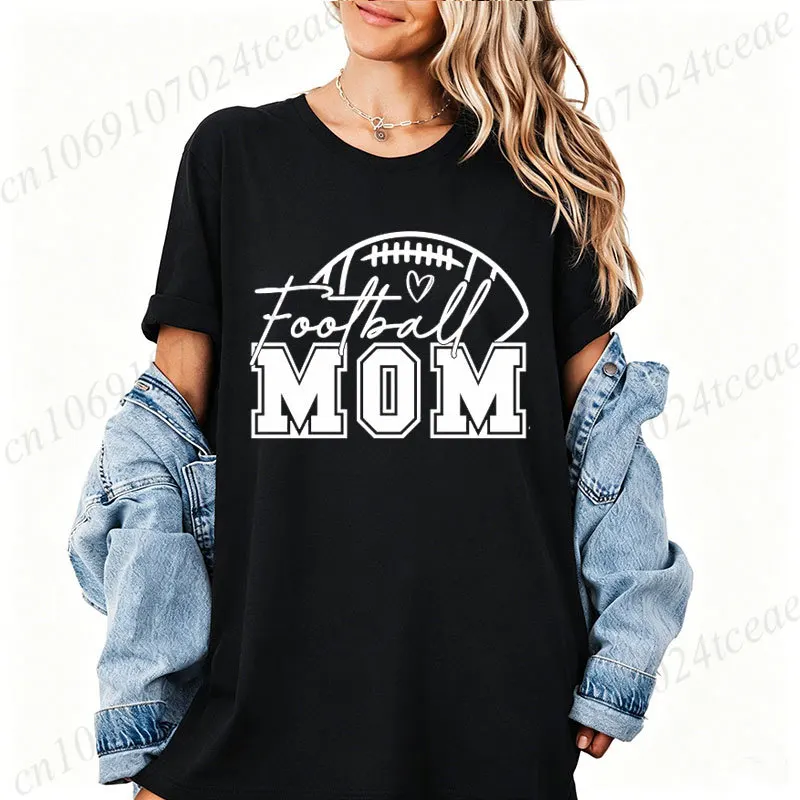 Football Mom T‑Shirt Women Game Day Outfit Short Sleeve Tee T-Shirts Sports Family Fan Tops Gift for Football Player Mom