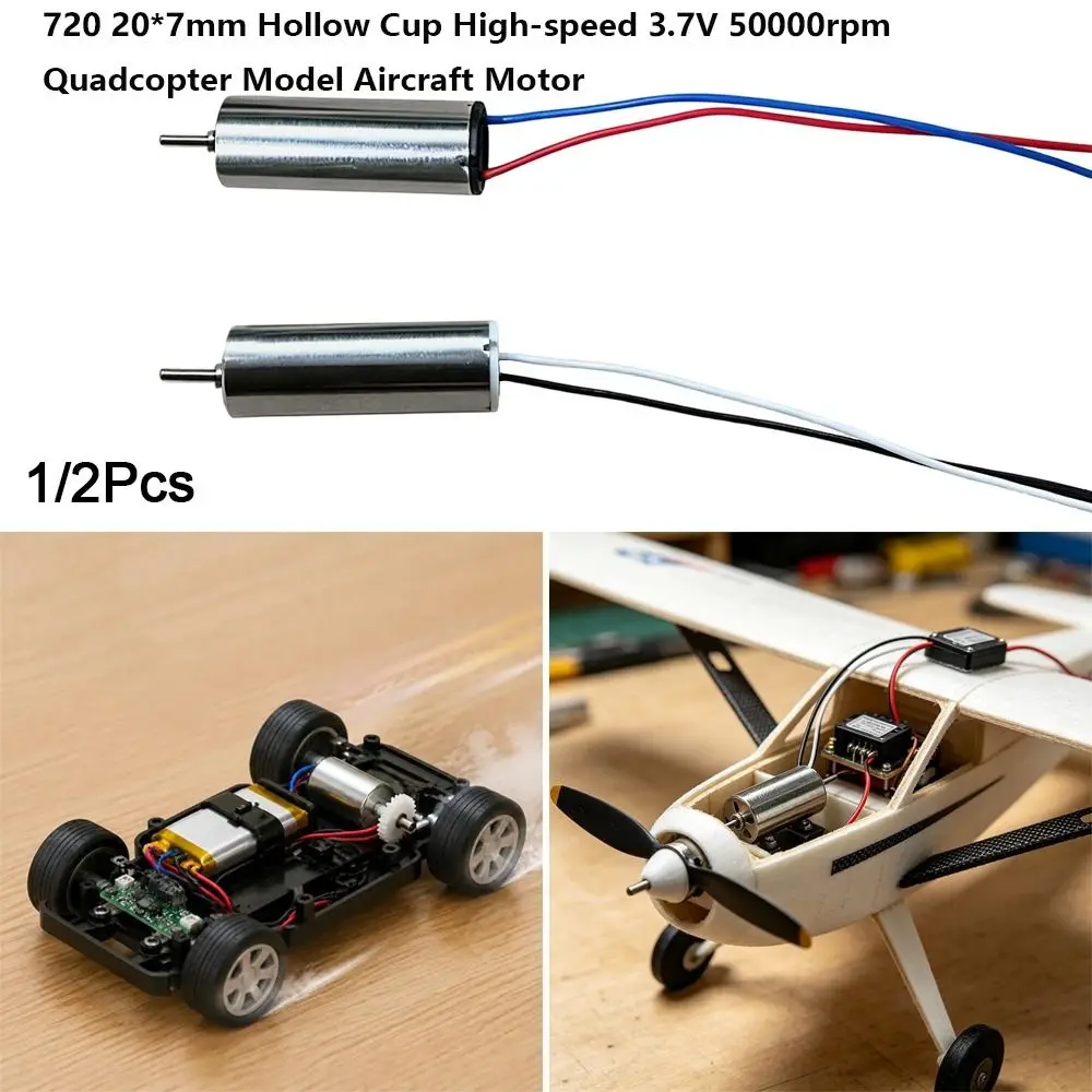 1/2pcs New 20*7mm 720 Hollow Cup 3.7V 50000rpm 0.12 A Model Aircraft Motor Quadcopter Parts Accessories