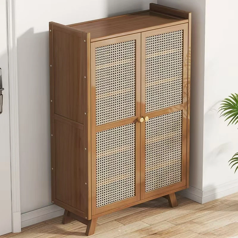About  Wood Shoe Storage Cabinet Upgraded with Thickened, Breathable, Ventilated Hinged Doors Multi-Tier Shoe Cabinet