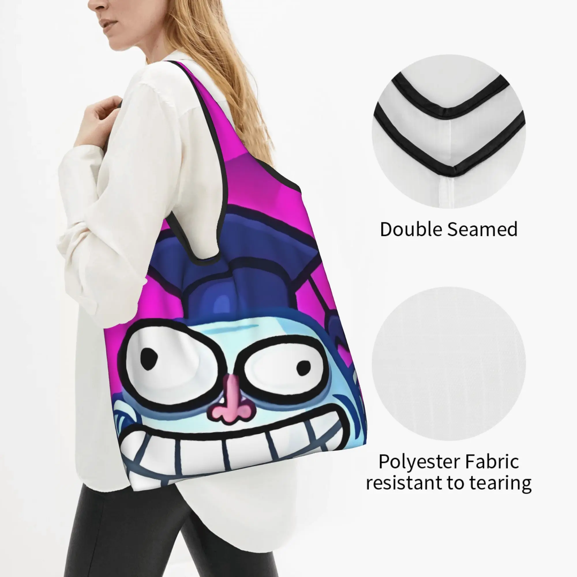 Funny Troll Face Quest Video Meme Funny Anime  Shopping Tote Bags Portable Game Comic  Groceries Shoulder Shopper Bag