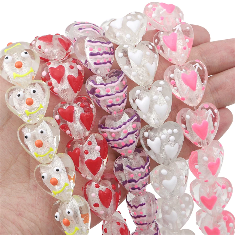 1 sztuk 20x20mm moda śliczne ręcznie robione Lampwork szklane koraliki w kształcie serca wisiorek z amuletem na naszyjnik kolczyk DIY akcesoria do wyrobu biżuterii