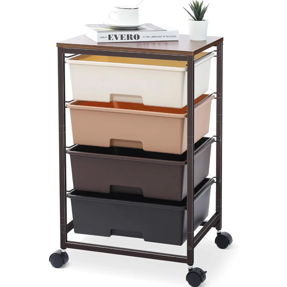 

Utility Cart with 4 Drawers,Rolling Storage Cart with Drawers,Storage Rolling Drawer Cart,Brown