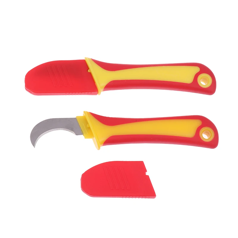 Couteau d'électricien isolé professionnel-crochet à dénuder les fils, outil d'épluchage de peau de câble avec lames à crochet droites et incurvées