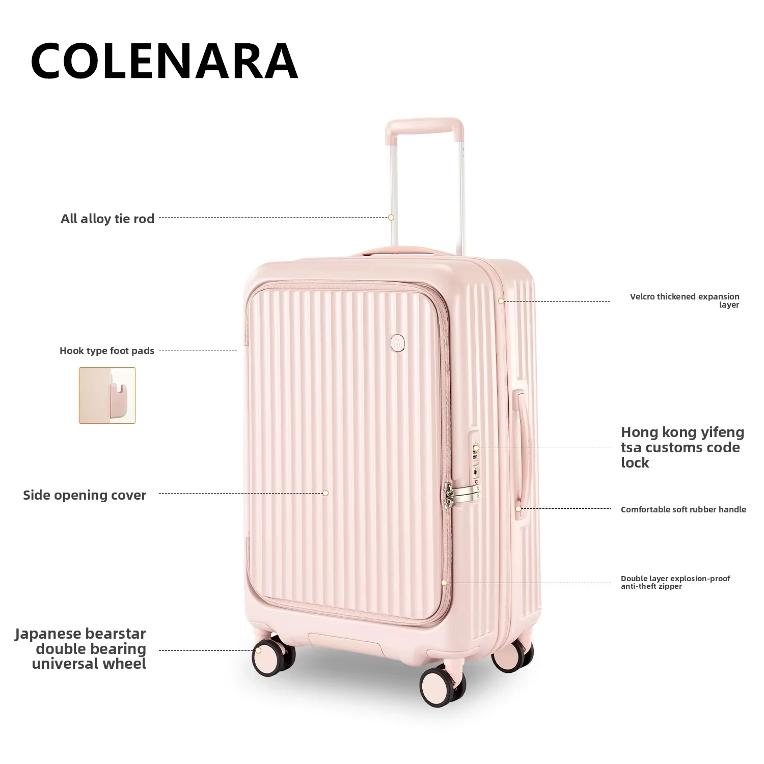 COLENARA المتداول حقيبة السيدات سعة كبيرة حقيبة تروللي بعجلات الجانب افتتاح الصعود صندوق 20 "22" 24 "26" 28 بوصة محمول الأمتعة #1