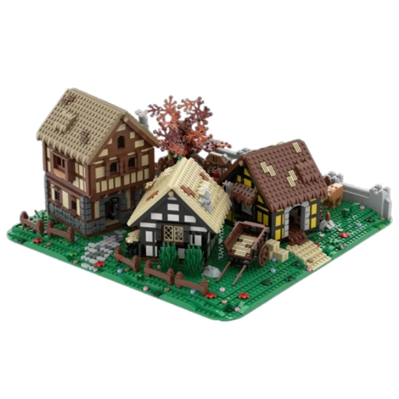 สปอต MOC- 198833   บ้านยุคกลางหมู่บ้านยุคกลาง Diorama อนุภาคขนาดเล็กประกอบอาคารบล็อกอาคารปราสาทของเล่น