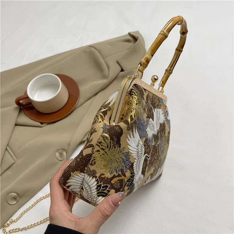 Crane Handbag for Women Party Evening Clutch China Elements Chain Shoulder Bag Landscape Crossbody Sling Purse Elegant Satchels