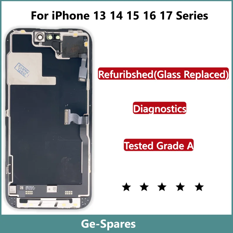 Tested A+++, 100% Real Screen Glass Replaced For iPhone 13mini 14 Plus 15 16 Pro Max 17 Air, Display Assembly, Diagnostics
