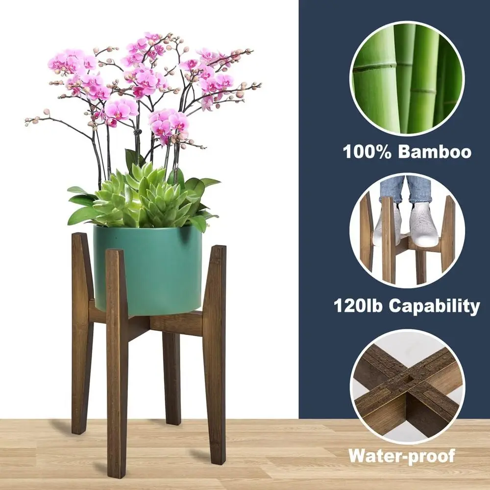 Adjustable Bamboo Plant Stand for Indoor 8-12 Inch Pots, Suitable for Living Room (Walnut, 1 Pack) image 2
