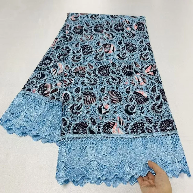 

5 Y High Huality Ankara Fabric African Real Guipure Lace Wax Print 100% Cotton Soft Tissus Embroidery For Sewing Material K80905