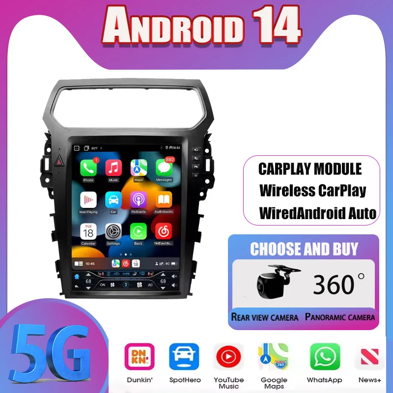 Android 14 Car Radio For Ford Explorer 2011-2015 2016 2017 2018 2019 Carplay GPS 5G SIM Multimedia Player Stereo Head Unit
