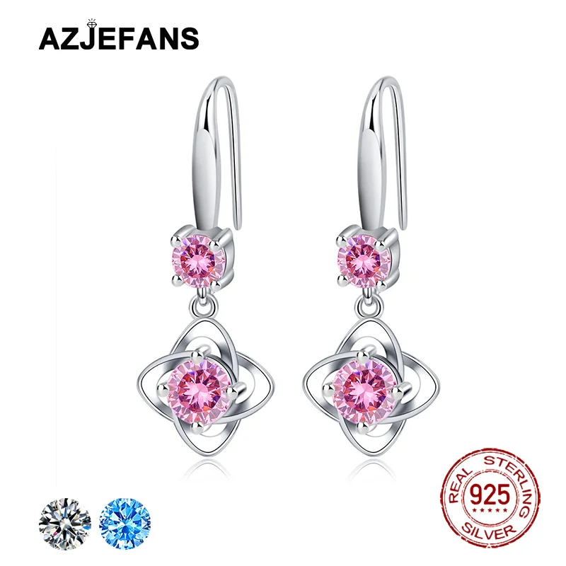 

AZJEFANS 925 Sterling Silver Trendy Lady Earrings Flower Shape Dangle Earrings Women Ear Studs