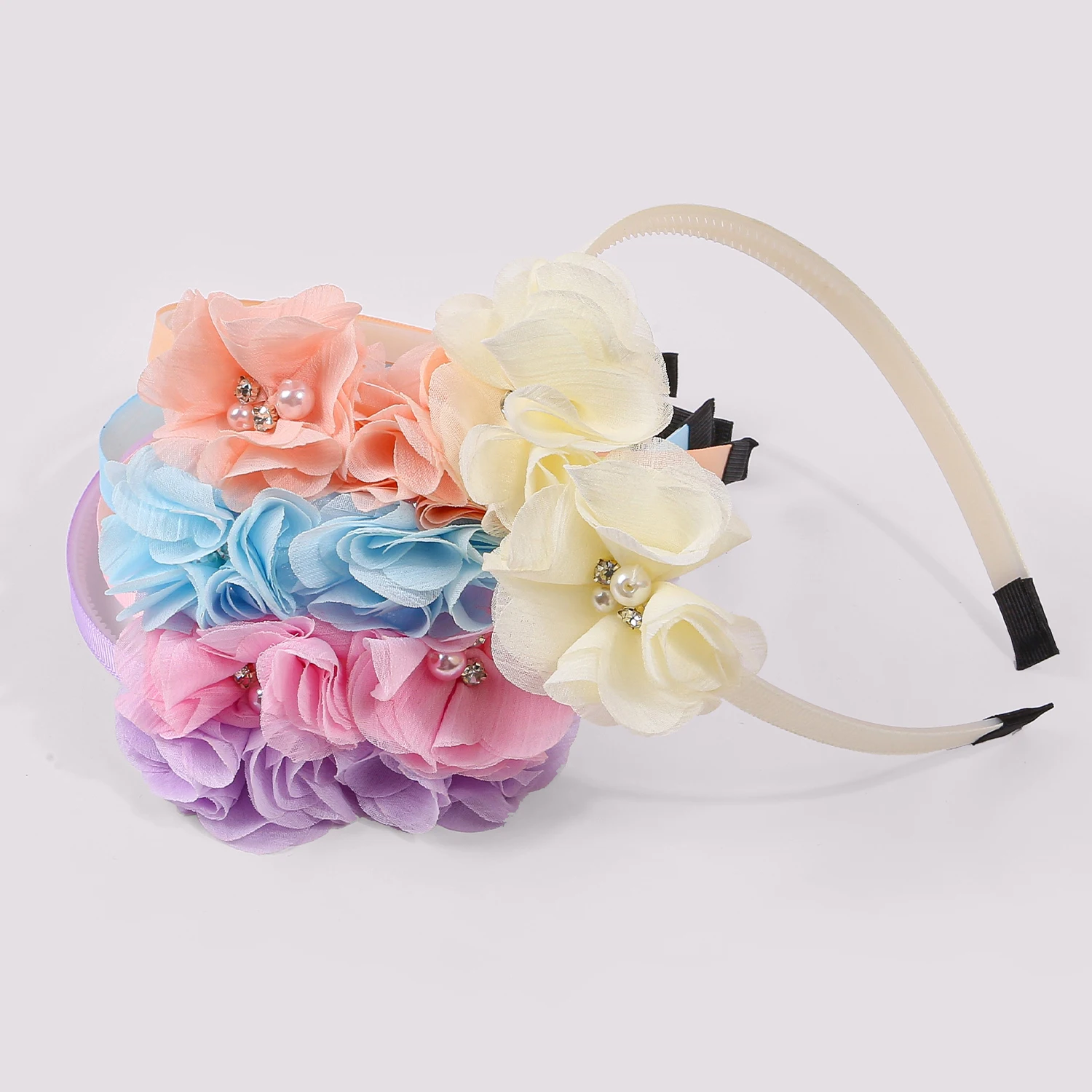 5 قطع من عصابات الرأس البلاستيكية على شكل زهرة شيفون لطيفة، عصابات رأس للفتيات، ملابس يومية، إكسسوارات شعر للفتيات الصغيرات #4