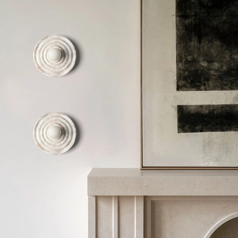 Wabi-sabi Round Circle LED Wall Lamp Japanese Corridor Aisle Living Room Sconce Retro Bedroom Bedside Home Decor Lights Fixture