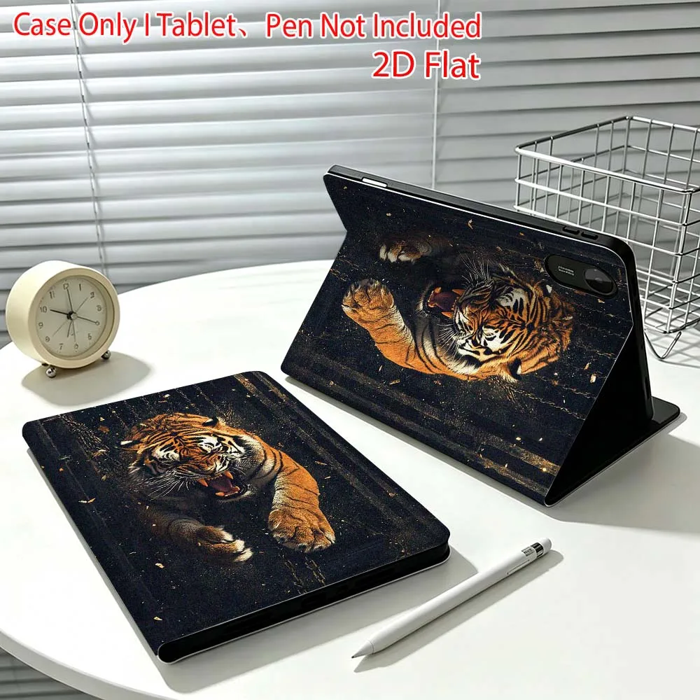 Tiger Art Pattern For Xiaomi Poco Redmi Pad 8 2 4 C1 6 6S 7 7S SE 9.7 14 11 11.2 Inch Pen Tray Tablet Case Fashion