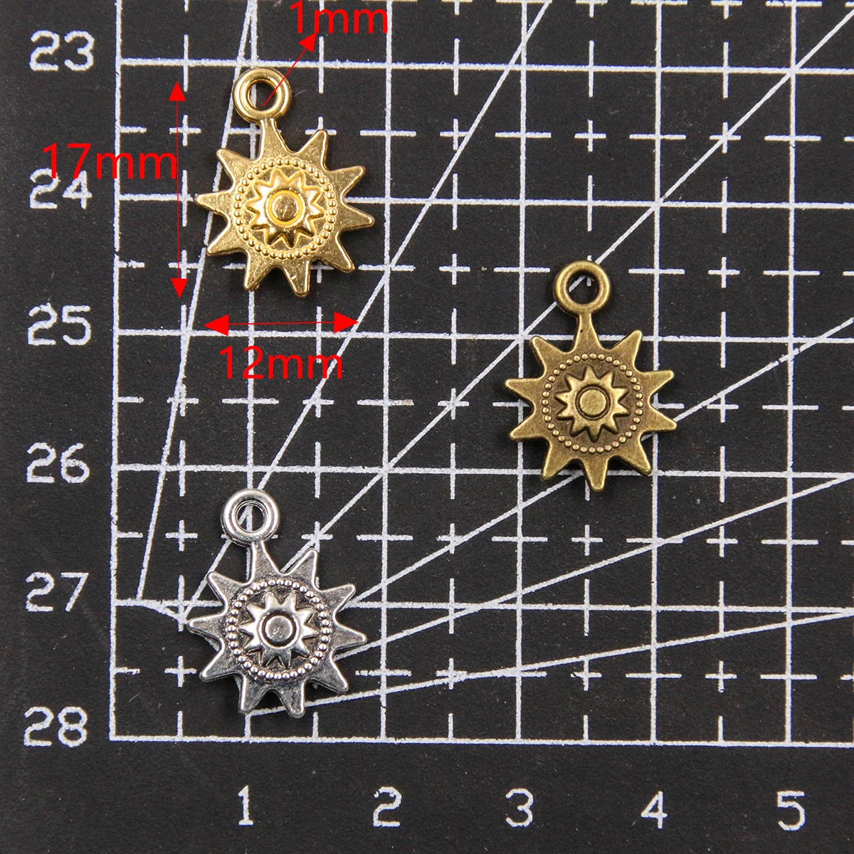 30PCS 3 Color 12X17mm New Product Alloy Double Sided Sun Charms For Jewelry Making DIY Handmade Small Steampunk Pendant