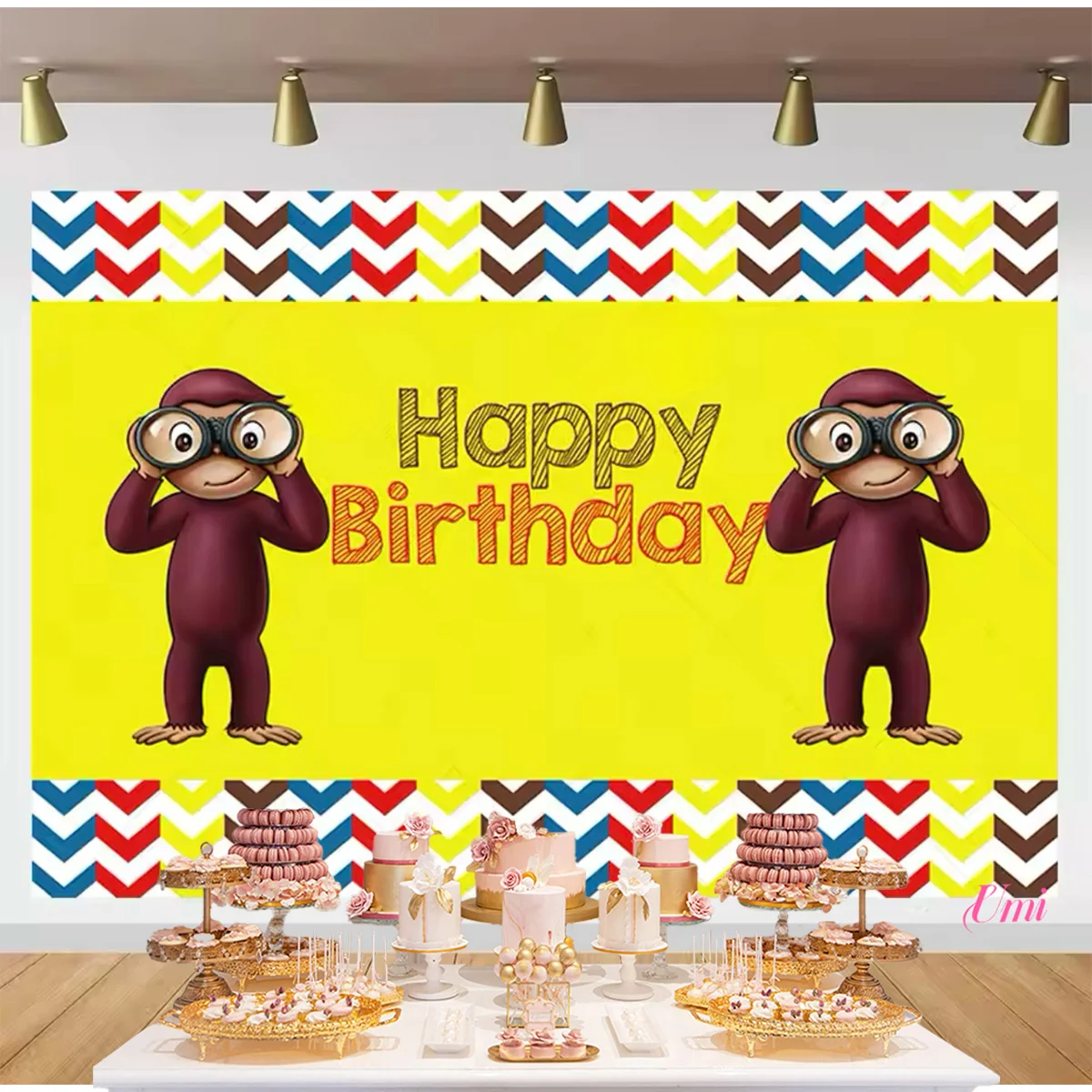 Umi Cute George Monkey Background Children\'s Birthday Party Room Decoration Background Vinyl Photography Studio Props Banner