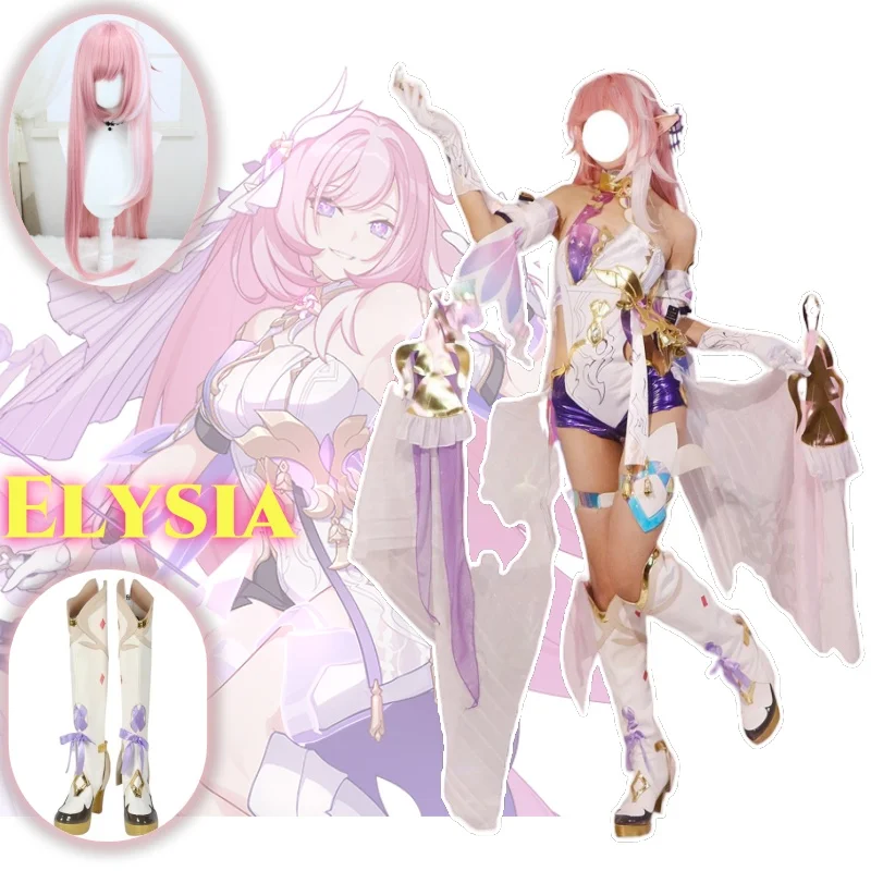 Elysia Anime Game Honkai Impact 3e Cosplay Kostuumkleding Pruikenschoenen Uniform Cosplay De Mot Die De Vlammen Achtervolgt Vrouw Set