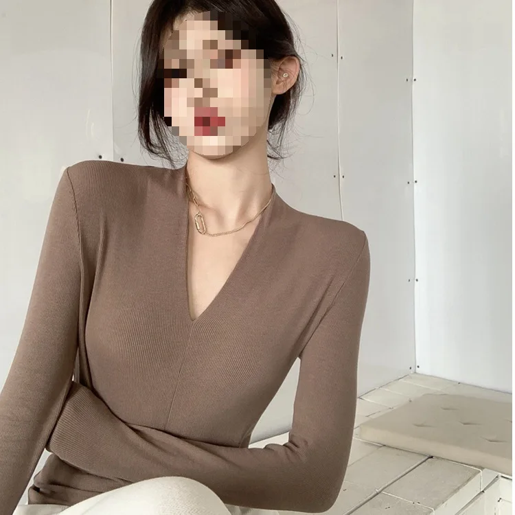 

Thermal V-Neck T-Shirt for Women | Double-Sided Velvet-Like Fleece, Warm Soft Base Layer for Winter