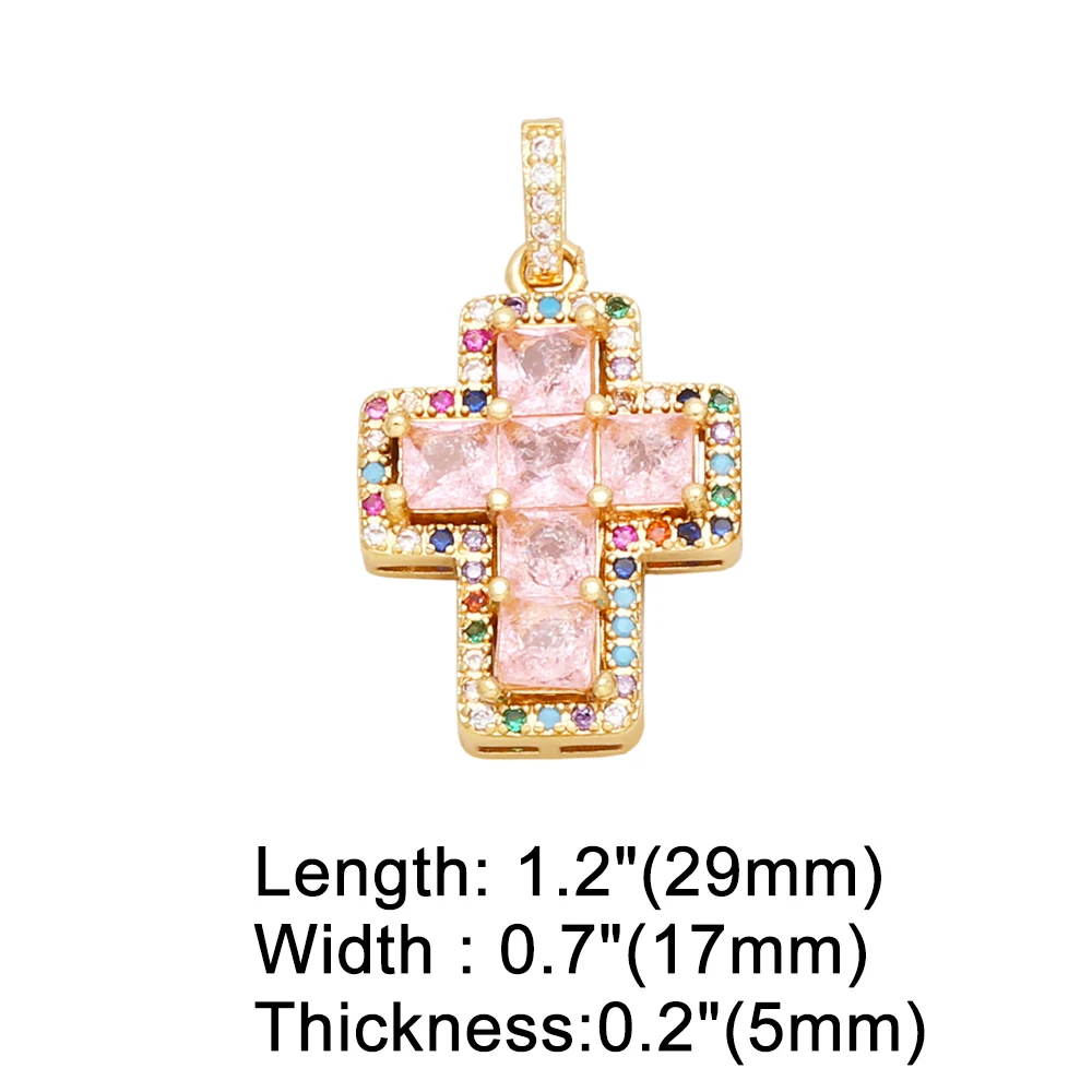 OCESRIO Trendy Multicolor Crystal Cross Pendant for Necklace Copper Gold Plated CZ Crucifix Jewelry Making Component pdtb277