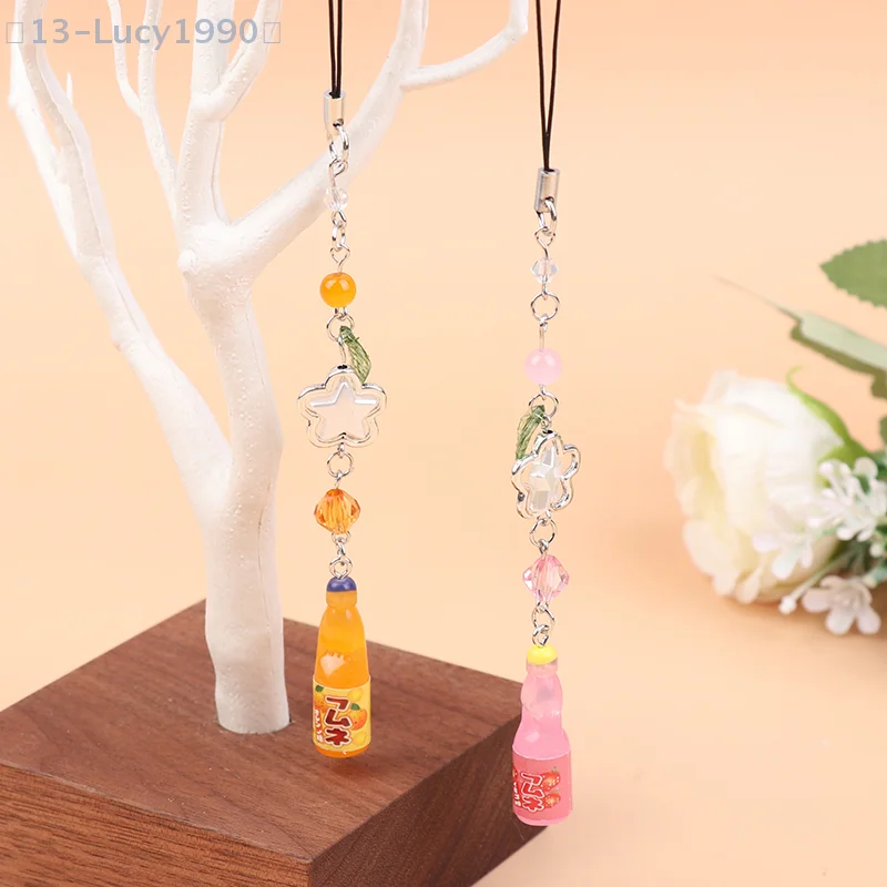 Cute Phone Charm Soda Bottle Y2K Five-pointed Star Beaded Small Pendant Earphone Mobile Phone Chain CCD Camera Chain Handmade