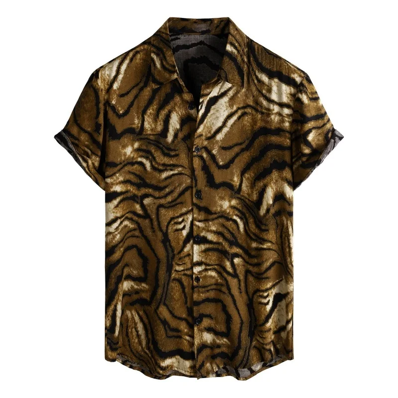Men's Hawaiian style floral print short sleeved shirt, retro plant flower shirt, loose beach vacation casual men's clothing