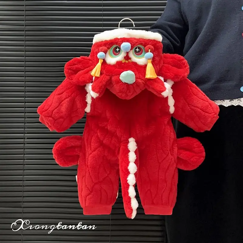 Baby Winter Outfit Baby New Year Dragon Fleece Lined Thick Clothes Onesie Festive Happy New Year Super Cute